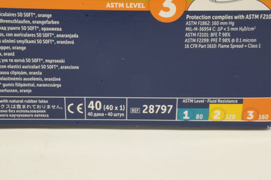 Halyard 28797 Fluidshield 3 Fog-Free Procedure Mask EN14683 Type II R, Orange